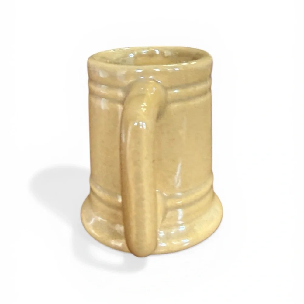 Vintage Ceramic Mini Mug Toothpick Holder • Cream Tan Stoneware • Unmarked Art P